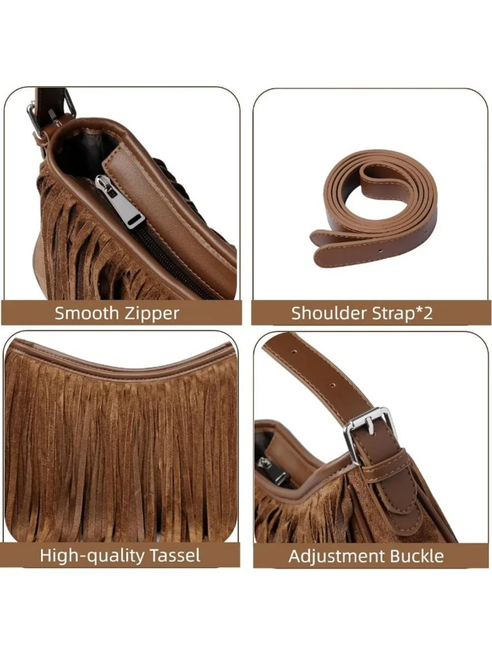 Chic Suede Fringe Hobo Bag for Women - Stylish Crossbody Underarm Purse